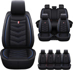 Car Seat Cover for Ford Explorer 2000-2025, Waterproof Durable Compatible Airbag, Premium Leather Seat Protector(5 Seats Standard,Black Blue)