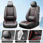 Fit Kona Car Seat Covers for Select Hyundai Kona 2018-2025 2026. Premium Leather, Waterproof， Breathable, Scratch-Resistant & All-Weather Seat Cushion Protector (Full Set, Red Line Black)