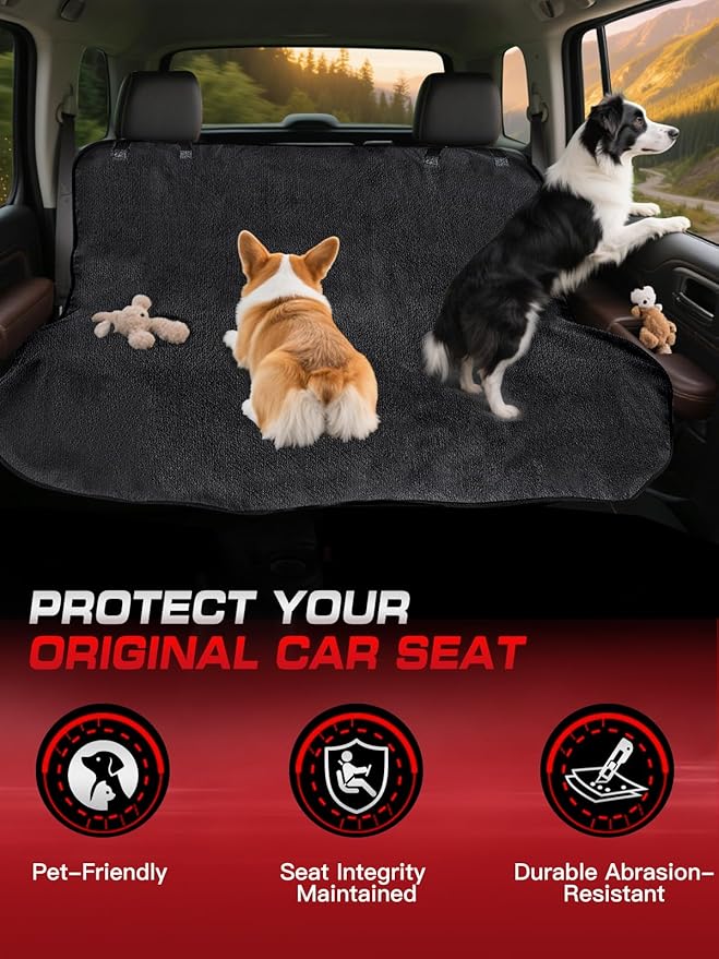 Waterproof Towel Back Seat Cover for Car, Truck, Van & SUV – Durable Rear Bench Seat Cover for Kids & Dogs, Seat Back Protector Easy to Install (Black)