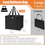 PEASUG 2 Pack Insulated Bags for Food Delivery, XL Pizza Delivery Bags, Large Capacity Cooler Bag Keep Food Warm for Grocery Shopping and Catering, Foldable, Heavy-Duty (Black)