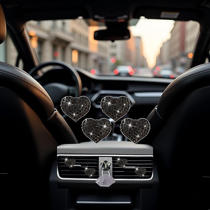 4Pc Black Heart Air Vent Clips,Car Air Fresheners Vents Clips Car Diffuser Diamond Interior Decor Charm Cute Accessories Air Fresheners Interior Accessories