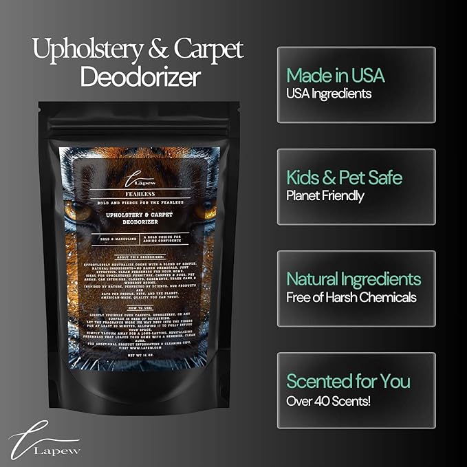 Lapew Fearless Carpet Deodorizer Powder - Pet Safe Freshener for Vacuuming | Scented Odor Eliminator for Home | 16 oz