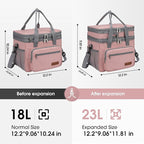 Maelstrom Lunch Box, 23L Insulated Lunch Bag, Expandable Double Deck Cooler Bag, Lightweight Leakproof Tote Bag With Side Tissue Pocket, Suit For Men and Women (E. Pink)