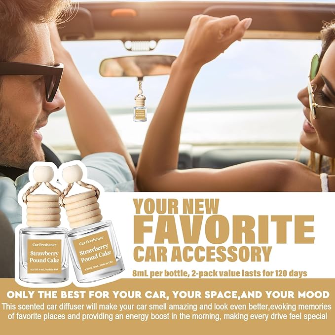 C Classy Car Air Freshener Hanging 2 Pack, Strawberry Pound Cake Essential Oil Diffuser for Cars, Cute Car Fresheners, Long-Lasting Fragrance, C ar Air Fresheners for Women & Men Gift, Made in USA