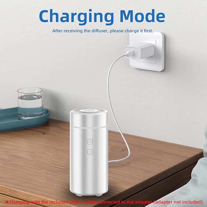100ML Car Essential Oil Diffuser, Rechargeable Battery Powered, Cordless Portable Aromatherapy Humidifier with 7 LED Color Lights 2 Timer Modes for Car Room Home Office (Silver)