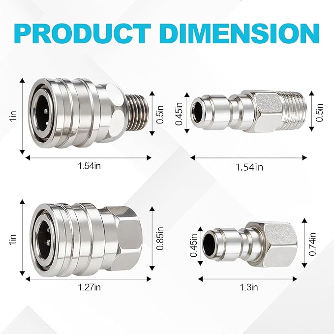 4 PCS Pressure Washer Coupler Quick Connect Fittings，1/4 in NPT Female and Male Thread (Premium Pressure Washer Hose Adapter Set), Stainless Steel Hose Connector, 2 Set