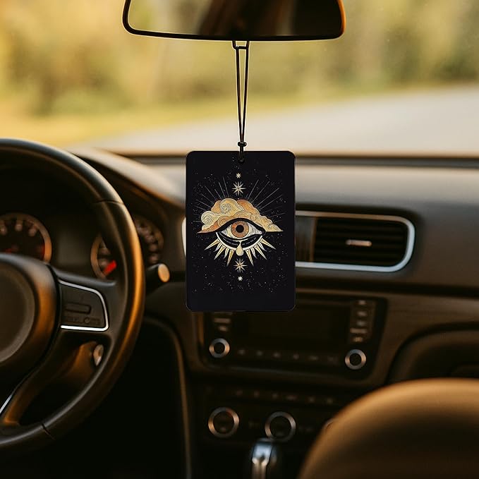 Witchy Starry Night Celestial Car Air Freshener 4 Pcs, Mystical Abstract Sun and Moon Astrology Air Freshener Hanging for Cars Books Closet Drawer, Gothic Car Accessories for Women Men