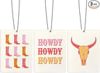 Cute Pink and Orange Western Howdy Car Air Freshener, Preppy Cowgirl Bull Skull Air Freshener Hanging 3 Pcs for Cars Closet Drawer or Books, Cute Western Car Accessories Mirror Decor for Women