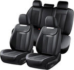 Coverado Car Seat Covers Full Set, Luxury Nappa Leather Seat Cover, Universal Seat Covers for Cars, Front and Back Waterproof Seat Cover Car Seat Protector Fit for Most Cars(Black)