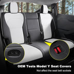 Nappa Leather Car Seat Covers Compatible with 2025–2026 Tesla Model Y Juniper, Black & White Two-Tone Design, Custom Fit Full Set, Airbag Compatible Car Interior Cushion Covers