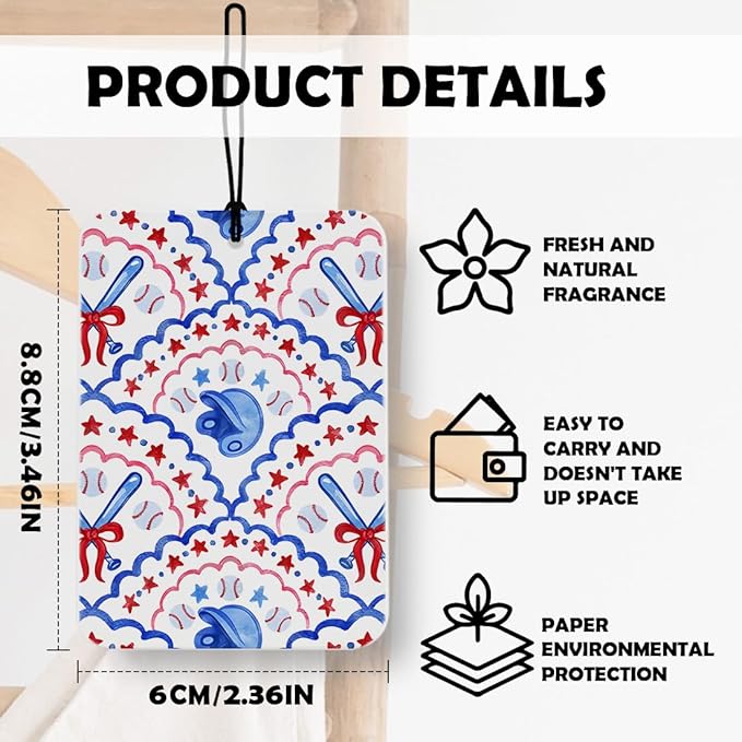 Vintage Baseball Car Air Freshener 3 Pcs, Baseball Mom Lover Player Fan Gifts, Coquette Checkered Bow Base Ball Air Freshener Hanging Decor for Cars Closet Drawer Books Accessories Gifts