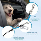 Mogoko Chew Proof Dog Car Seatbelt Safety Restraint Pet No-Chew Tether Cable Stainless Steel Dog Leash Puppy Vehicle Seat Belt Strap with Double Clip and Latch Attachment (16 inch) Black