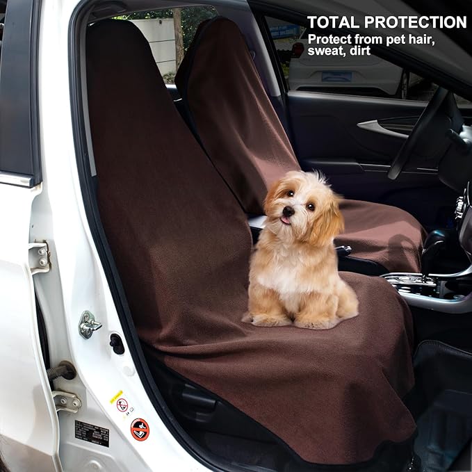 Waterproof Sweating Car Seat Cover for Post Gym Workout, Running, Swimming, Beach and Hiking, Universal Fit Non-Slip Bucket Seat Protector for Cars SUV Trucks, Machine Washable (Brown)