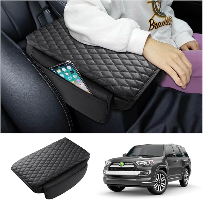 Shademax Center Console Cover Car for Toyota 4Runner 2024 2023-2020 Accessories, Automobile Armrest Cover Cushion Pad PU Waterproof with Side Storage Pocket for Console Lid Protector Anti-Scratch