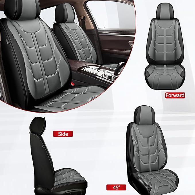 TTX LIGHTING Car Seat Covers fit for Ford Mustang 2007-2022 Front Seat: Premium Leather Automotive Seat Cover with Airbag Compatible Waterproof (2 Seats, Black & Gray)