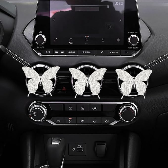Dotesy 2 Pack Bling Bling Butterfly Air Vent Clips Crystal Butterfly Car Air Fresheners Vent Clips Diamond Cute Car Interior Decor for Women (White)