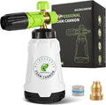 Foam Cannon for Pressure Washer (Wide Mouth), Stainless Steel Filter Thick Snow Car Wash Foam Gun, Adjustable Soap Cannon with 1/4“ Quick Connector, Additional 1.1mm Orifice Nozzle, 1L HDPE Bottle