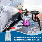 Foam Cannon for Pressure Washer, 1L Thick Foam Lance Soap Dispenser for Car Washing with Adjustable Thick Foam with 1/4 Inch Quick Connector, Foaming Mesh, Stainless Steel Nozzle