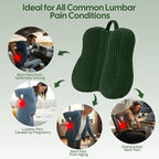 Lumbar Support Pillow for Recliner, Back Support Pillow for Office Chair, Back Cushion with Shredded Foam for Back Pain Relief & Reading, Lumbar Cushions for Couch, Sofa Seat, Car, Green