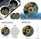 FKELYI Full Set Car Interior Accessories - Sunflower Leopard Seat & Headrest Covers, Steering Wheel, Gear Shifter & Handbrake Covers, Cup Coasters