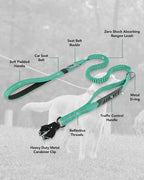 Joytale Tactical Dog Leash Heavy Duty, 4-6FT Shock Absorbing Bungee Lead with 2 Padded Handle, Metal Carabiner Clip, Car Seatbelt, Strong No Pull Leash for Medium Large X-Large Dogs, Teal