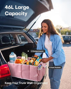 HOTOR Foldable Trunk Organizer - SUV & Sedan Compatible, 2 Compartments, Pink, 23.6"14.2"10.6" Sturdy Car Organization for Accessories, Tools, Sundries