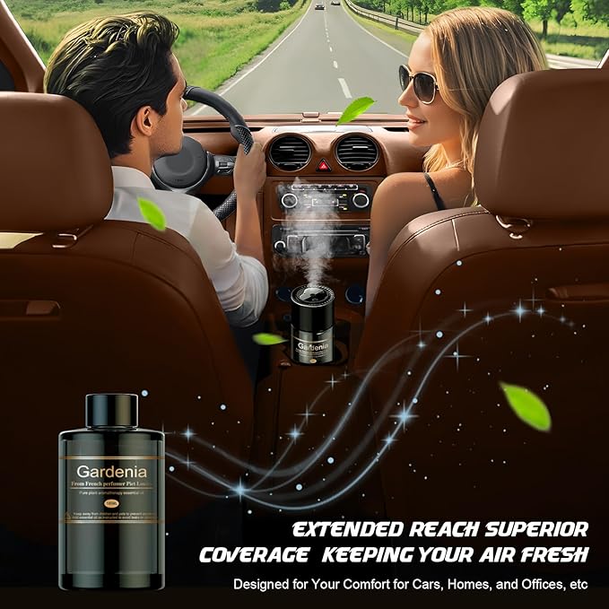 Car Air Freshener Refill for Men & Women 6.09 FL OZ /180ML-9 Month Gardenia Scent Essential Oil Perfume, Essential Oil Made of Natural Plant Extracts, Compatible with Car Diffusers for Home/Office