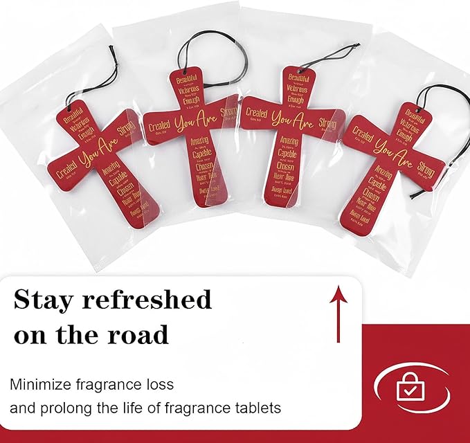 Fumete 24 Pcs Easter Christian Cross Car Air Fresheners Gift Bulk Drift Air Freshener Religious Fresh Scented Hanging Ornaments for Church Sunday School Gifts (You Are)