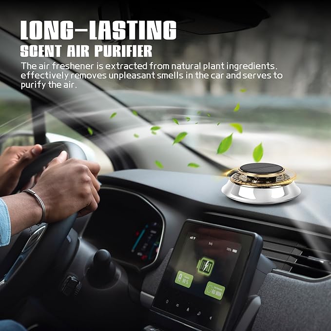 Wuyaoyao Car Air Freshener, Rotating Solar Energy Car Fragrance Diffuser, Long Lasting Automotive Scents Air Freshener Diffuser, Mini Aromatherapy Air Purifier for Most Vehicles(White, Cologne)