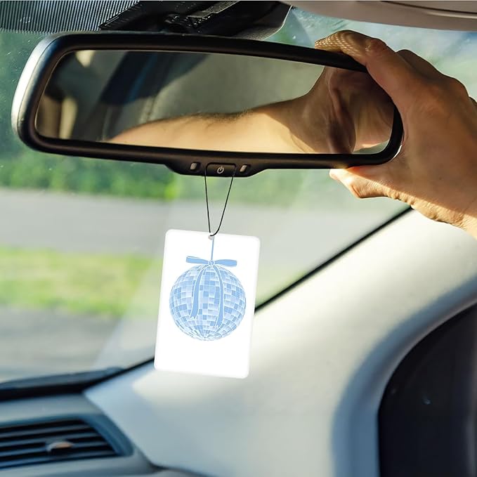Preppy Coquette Blue Lavender Car Air Freshener 4 Pcs, Girly Bow Poker Disco Ball Cherry Air Freshener Hanging Decor for Cars Closet Drawer Books, Cute Accessories Gifts for Women Girls