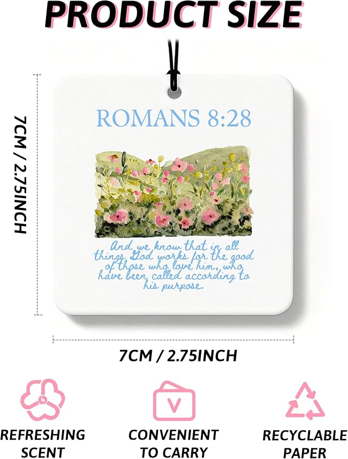 Blue Christian Car Air Freshener 4 Pcs, Coquette Blue Bow Bible Verse Religious Hanging Air Freshener for Cars Closet Drawer Books, Cute Christian Car Accessories Mirror Decor for Women