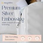 Stay Golden Insulated Waterproof Makeup Bag for Women Heat-Resistant Travel Cosmetic & Toiletry Bag | Luxurious Vegan Leather Portable Makeup Organizer (White with Silver Zipper, Medium)