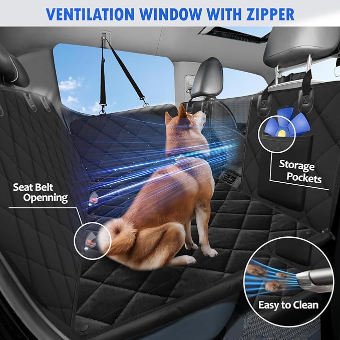 Back Seat Extender for Dogs-Large Space, with Blankets, Hard Bottom Dog Car Seat Cover for Back Seat, Sturdy Backseat Extender for Dogs, Waterproof Dog Hammock for Car, SUV, Truck, Black