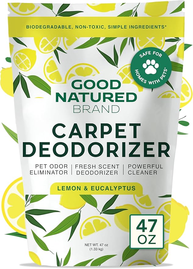 Good Natured Brand | Carpet Deodorizer & Freshener Powder | 47 oz Pet Odor Eliminator for Strong Odor & Pet Urine | Fresh Natural Lemon & Eucalyptus Scent | Safe for Homes with Pets