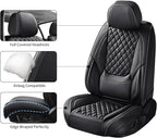 Car Seat Covers Front Seats, Luxury Faux Leather Car Seat Covers Waterproof Non-Slip Seat Protector Universal Fit for Most Cars SUVs Trucks Pick-ups, Black Car Accessories Interior