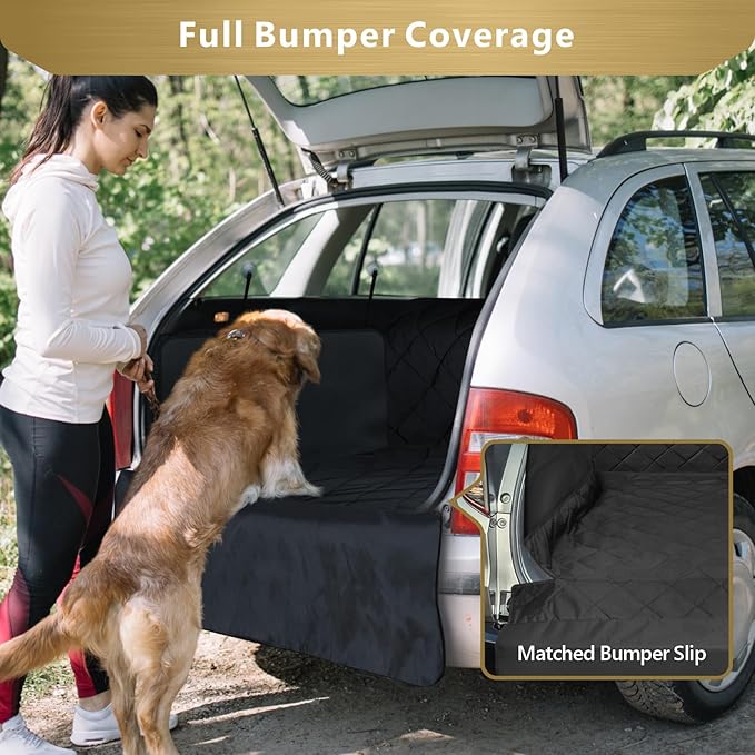 F-color SUV Cargo Liner for Dogs - Waterproof Pet Cargo Liner with Side Flaps, Comfort Dog Cargo Cover with Bumper Flap, Scratchproof Non-Slip Large for Full-Size SUVs Vans, 55 x 93 Inch, Black