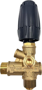 Annovi Reverberi VRT3R-310 Unloader, Black Spring, 4500 PSI, 10.5 GPM, Adjustment Knob, Pressure Gauge Inlet, Brass
