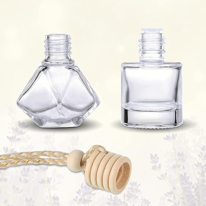 Patelai 12 Pcs 8ml Hanging Car Air Freshener Perfume Bottle Empty Clear Glass Essential Diffuser Oil Aromatherapy Fragrance Perfume Pendant Glass Bottle Decor(Classic Style)