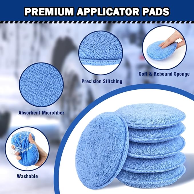AIDEA Car Wax Applicator Pad, Microfiber Applicator Pad for Buffing & Detail Polishing, 6PK Round Foam Pads for Car Cleaning and Fine Polishing, 5 Inch