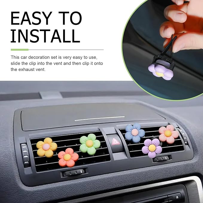 WZP 6PCS Car Air Vent Clips, Daisy Flower Vent Decor, Flower Air Freshener Auto Clips, Cute Flower Car Accessories for Women and Girls