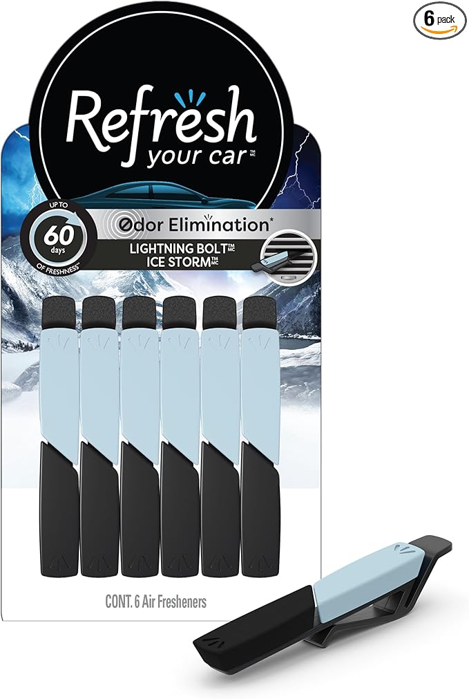 Refresh Your Car Air Freshener Vent Sticks, Lightning Bolt / Ice Storm Scent, 6 Pack