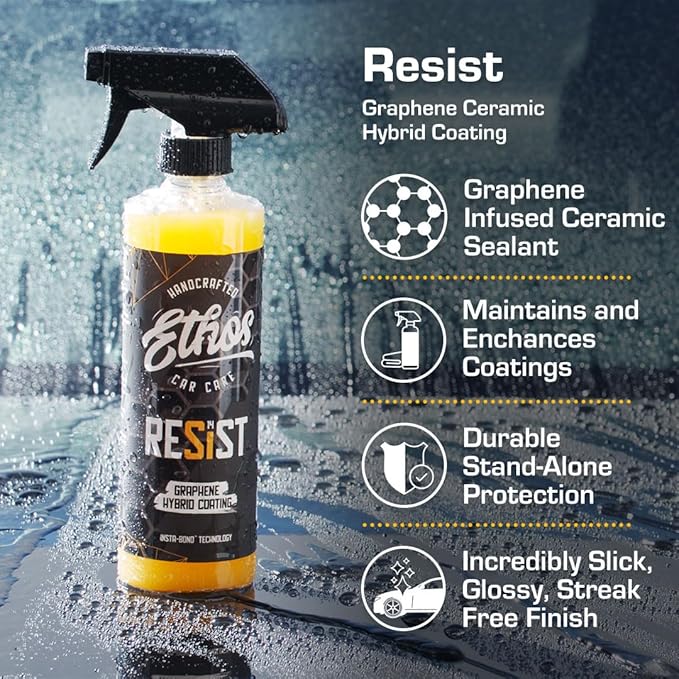 Ethos RESIST Graphene Spray Coating for Cars – Graphene Ceramic Coating Spray, Extreme Hydrophobic Protection, Gloss Enhancement, Water Spot Resistant Paint Sealant – 16oz