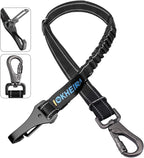 Dog Seat Belt 3-in-1 Car Harness for Dogs Adjustable Safety Seatbelt for Car Nylon Reflective Bungee Fabric Dog Car Harness with Clip Hook Latch & Buckle, Swivel Zinc Alloy Carabiner (Black)