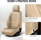 Auto Car Seat Covers Full Set Leather Cushion Protector Breathable Waterproof Seat Cover for Cars Universal Fit (Beige, Full Set Without Headrest)