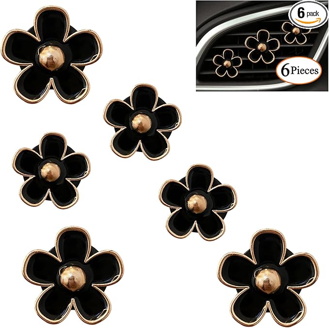 6 Pcs Metal Daisy Air Vent Clips Flower Car Air Freshener Clip Air Conditioning Outlet Clip Bling Charm Car Inter Decor Accessories for Girls Women
