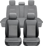 Elantrip Car Seat Cover Full Set Leather Car Seat Protector Universal fit for Most Cars SUVs and Trucks Water Proof Front and Rear Seat Protector Gray