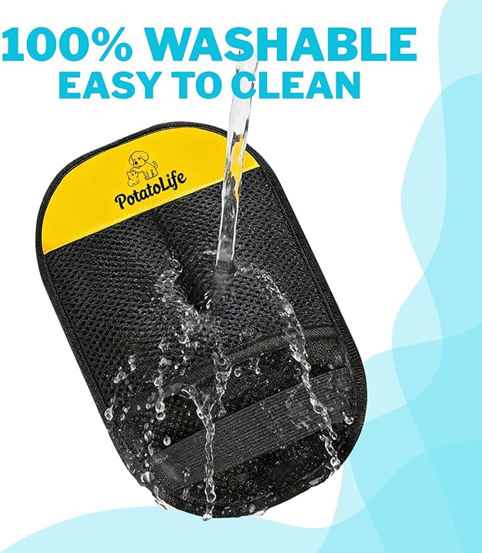 PotatoLife Pet Hair Removal Mitt, Upgraded Reusable Electrostatic Washable Fur Remover for Dogs Cats, Grooming Mitt for Couch, Sofa, Furniture, Carpet, Clothing and Car Seat, Small, 1PCS