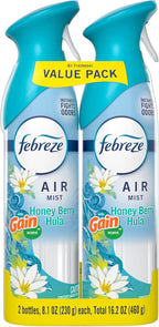 Febreze Air Mist, Air Freshener Spray, Odor Fighting Room Spray, Deodorizer for Home Bathroom Kitchen Office Apartment Dorm Room Classroom, Gain Honey Berry Hula Scent, 8.1oz (Pack of 2)