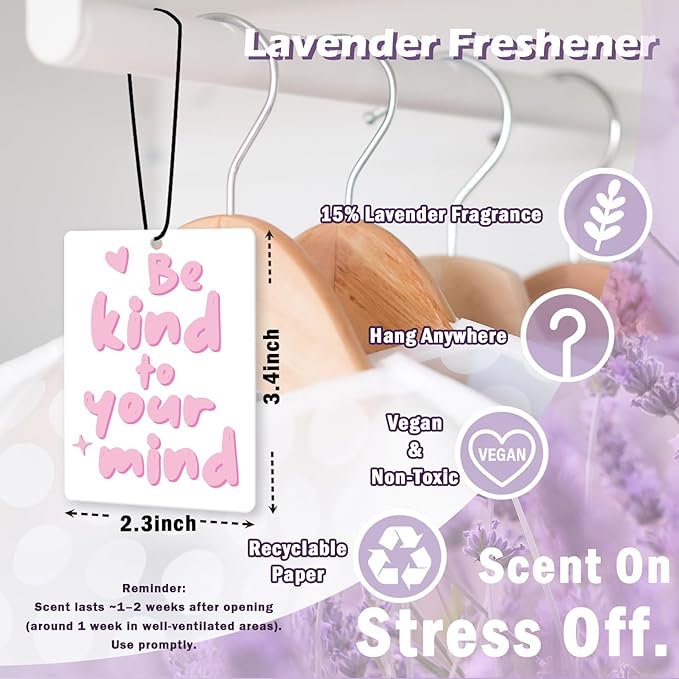 Pink Inspirational Girls Car Air Freshener Accessories 3pcs, Preppy Hanging Air Fresheners Decor for Girly Room Closet Bathroom, Positive Car Scent Lavender Fragrance Card for Women Drawer
