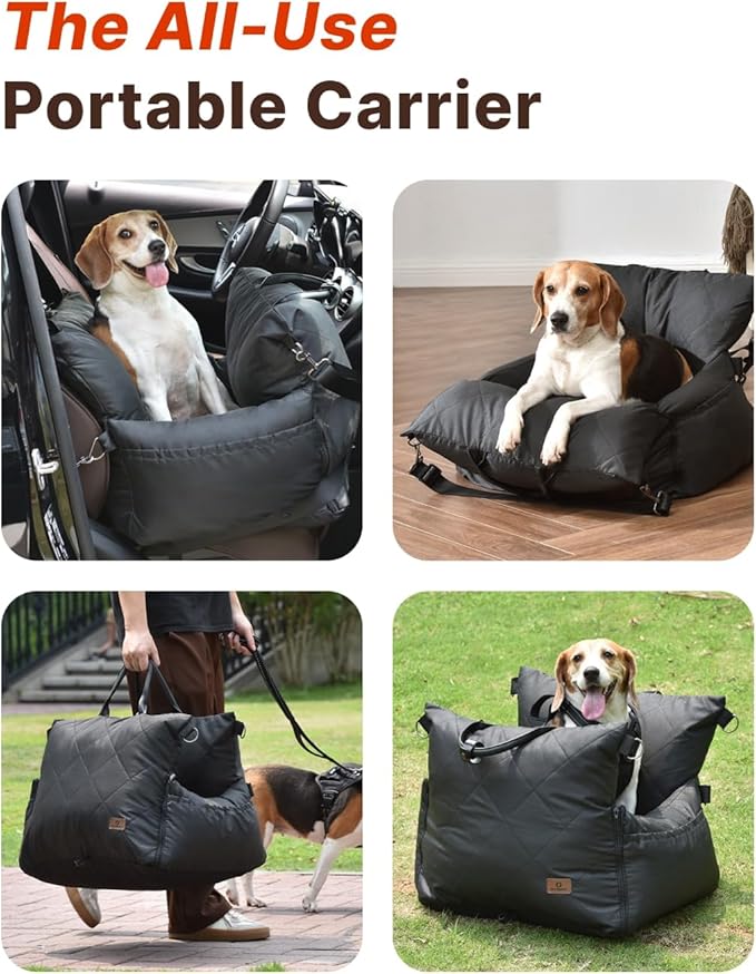 PET MARVEL Dog Car Seat for Small Dogs Up to 25 lbs, Pet Booster Seat & Travel Carrier with Safety Leash and Thick Cushion, Fully Detachable Washable Pet Bag with Storage Pocket, Portable, Black